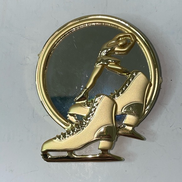 NWOT Figure Skater & Skates mirror brooch - Picture 2 of 5